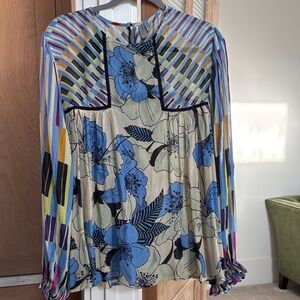 Elegant Blue Floral Women's Blouse